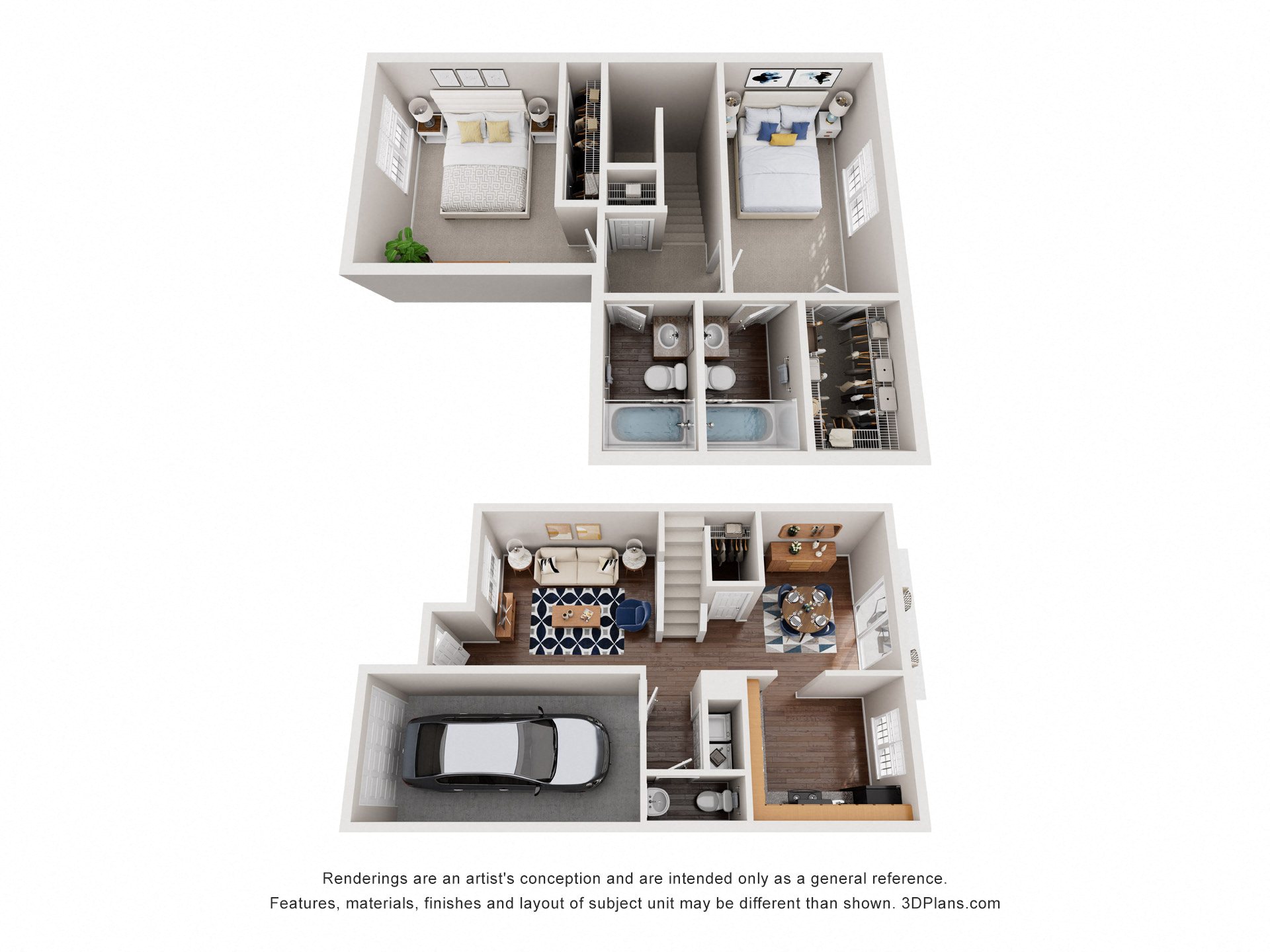 Floor plan for 2 beds, 2.5 baths, 1178 sqft